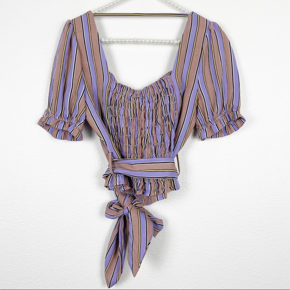 Moon River Striped Belted Crop Top Purple Small - Picture 3 of 5